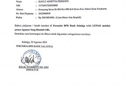 Kredit Lunas di Bank Salatiga, Ravly Aditya Permata Tetap Dipenjara