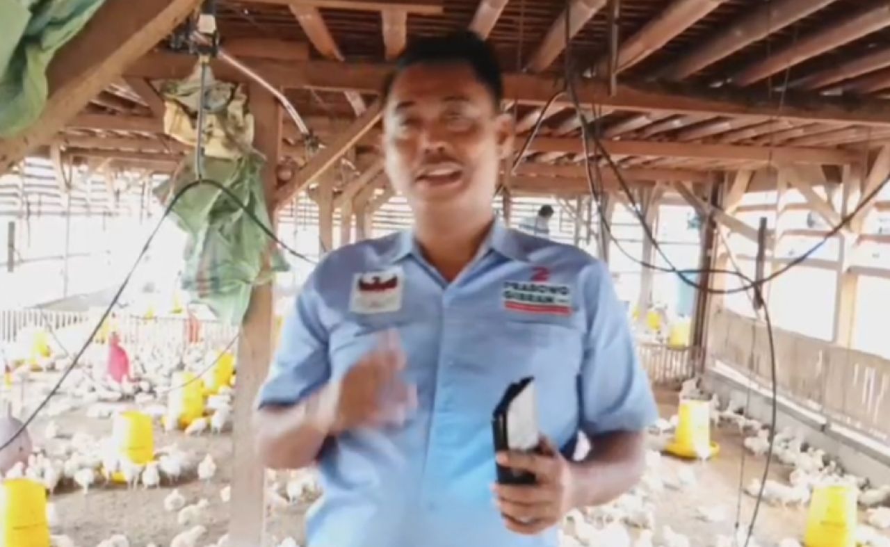Caleg PAN Nomor 7 Dapil Jabar 9, Qadar Ruslan Siregar saat blusukan ke kandang ayam di Sumedang Jawa Barat.