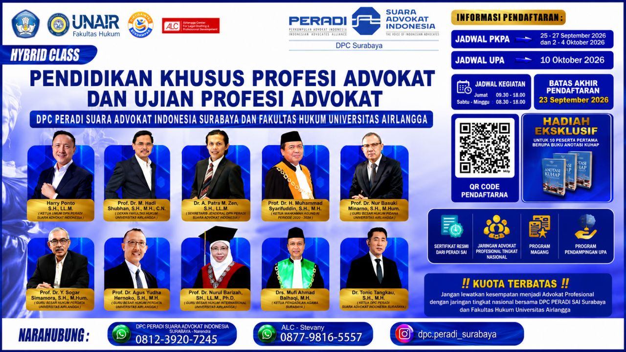 PERADI SAI Surabaya Gandeng FH Unair, Buka PKPA dan UPA Angkatan I 2026
