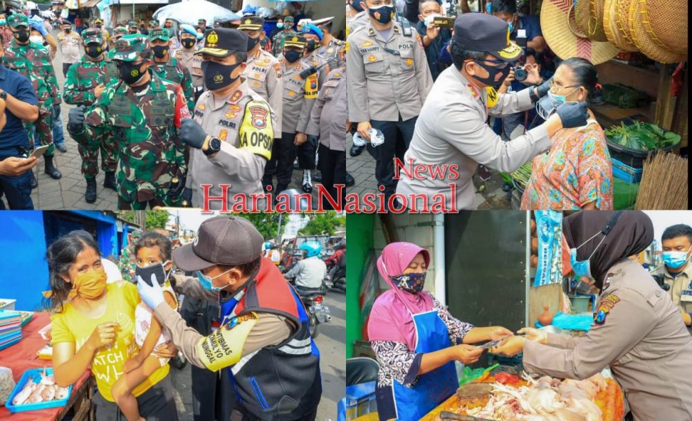 Kapolda Jatim Dan Pangdam V Brawijaya Bagikan Masker Ke Masyarakat