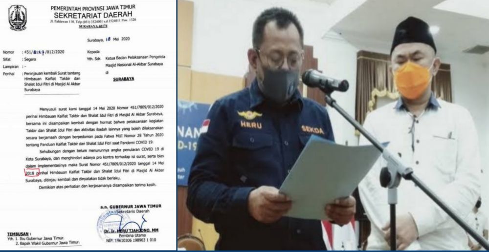Sekda Prov Jatim Mencabut Izin Sholat Idul Fitri di Masjid Al Akbar